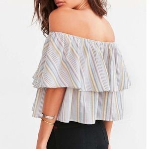 Urban Outfitters Kimchi Blue Raquel Striped Ruffle Off-The-Shoulder Blouse